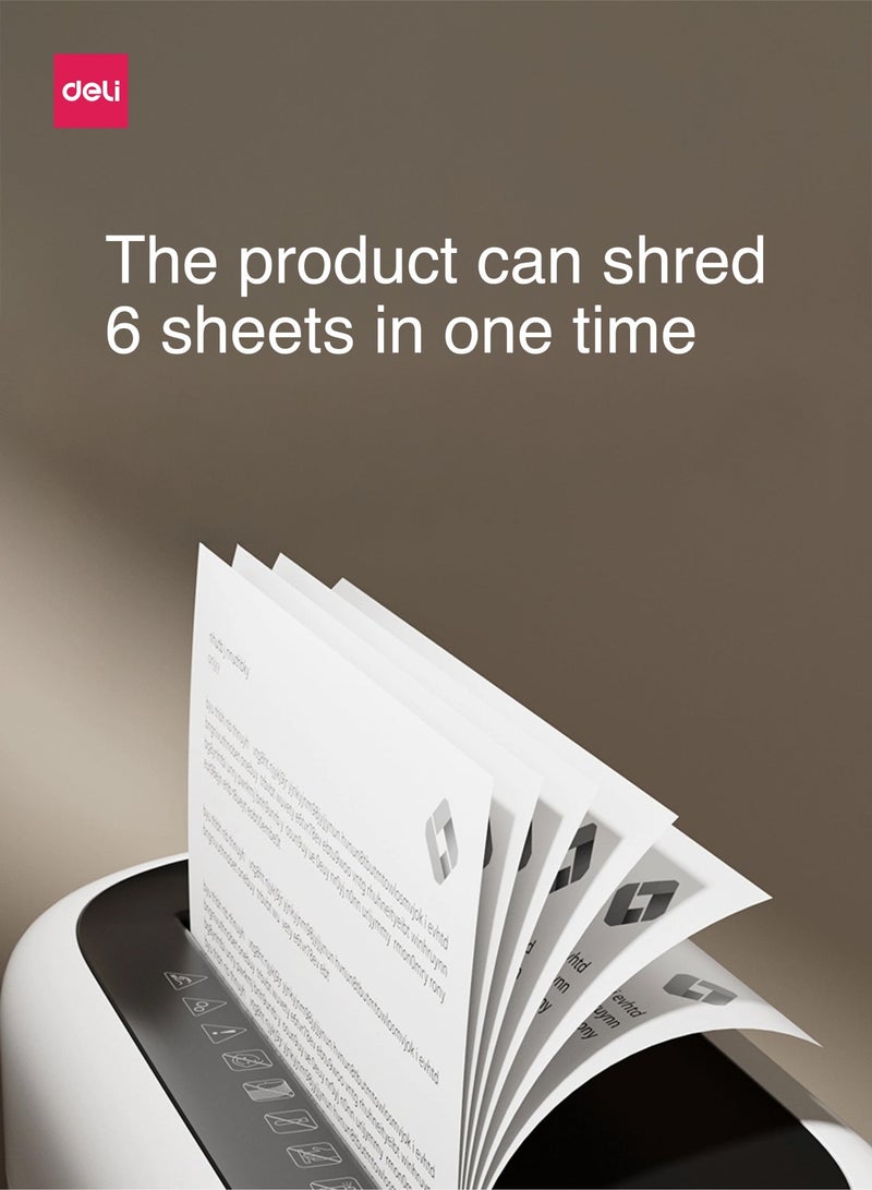 Deli ET001 P4 Cross-Cut Paper Shredder, 6-Sheet Capacity, 15L Bin, Quiet Mini Office Shredding Machine - Image 4